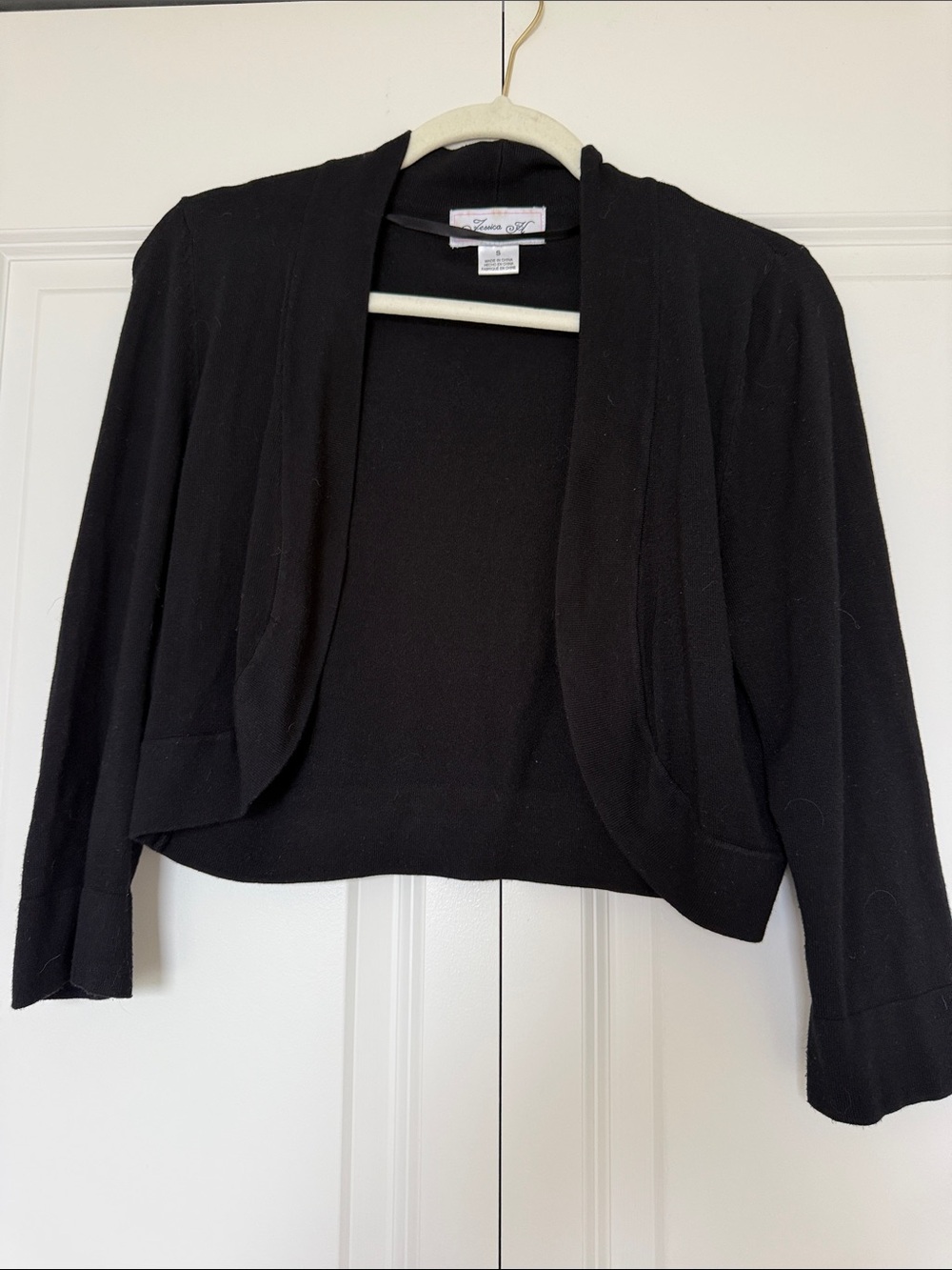 Jessica Howard Black Cropped Open-Front Cardigan Jacket